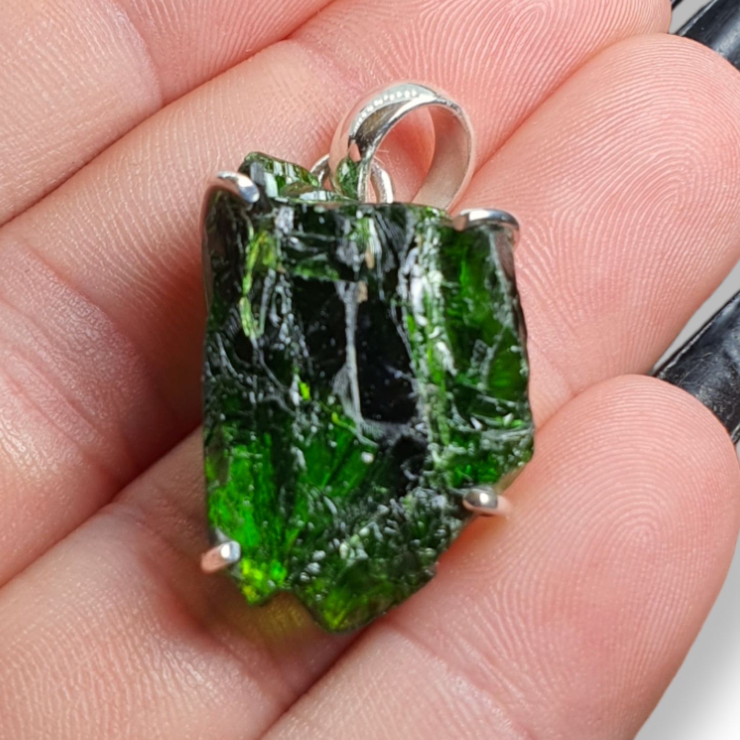 Crystals - Chrome Diopside Natural Pendant - Sterling Silver