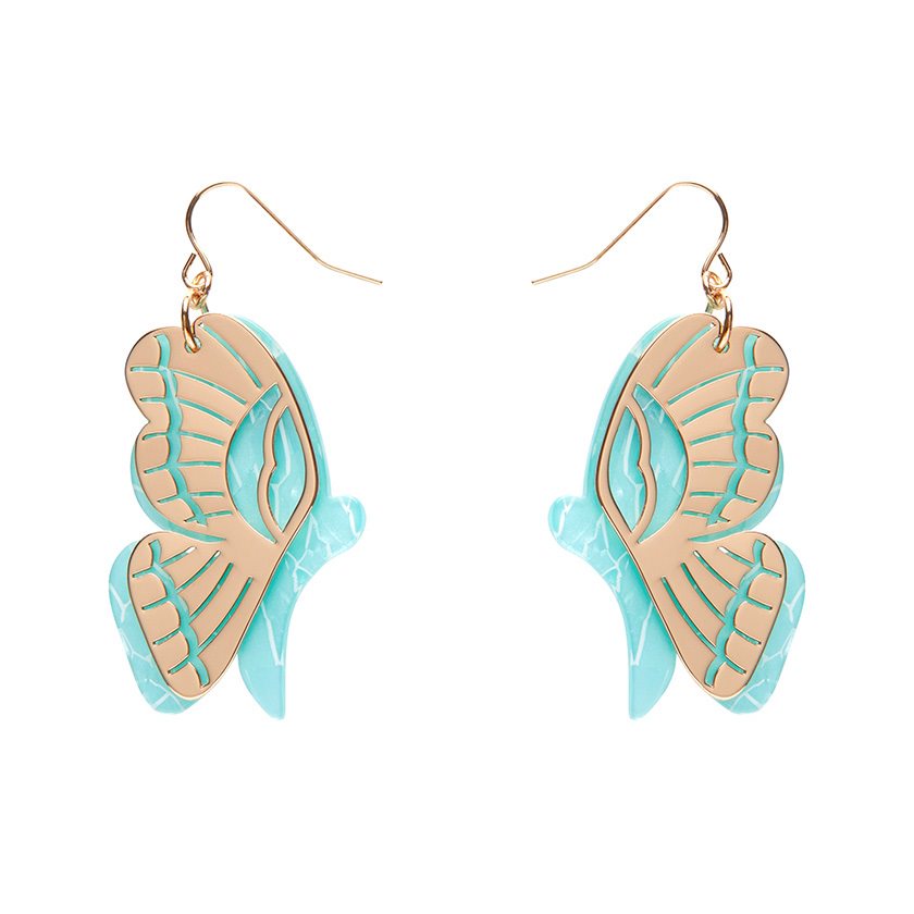 Erstwilder - Butterfly Textured Resin Drop Earrings - Mint